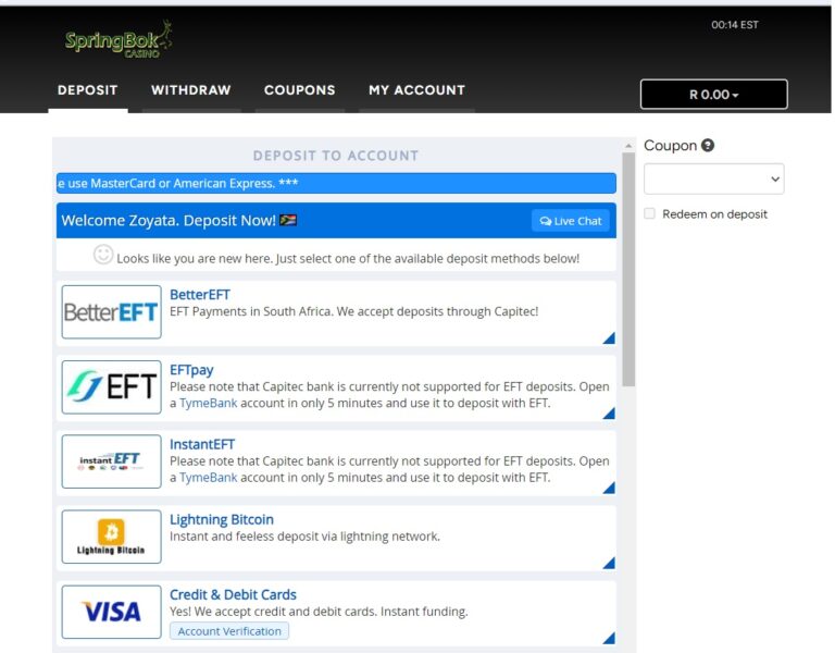 EFT payments - Springbok