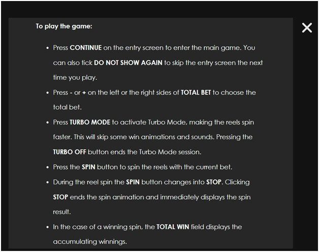 Slot machine help menu- Rules to play the game